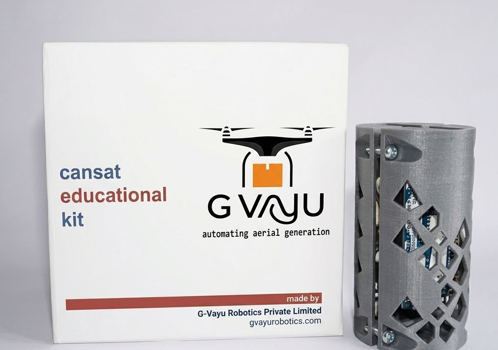 The G-Vayu CanSat educational kit box and assembled CanSat